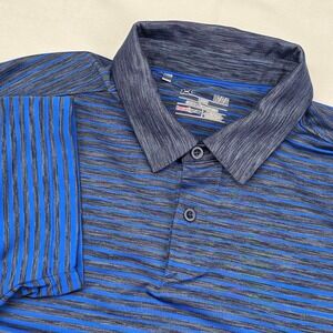 Under Armour Polo Shirt Mens Large Blue Striped HeatGear R&S Sharp Golf Course